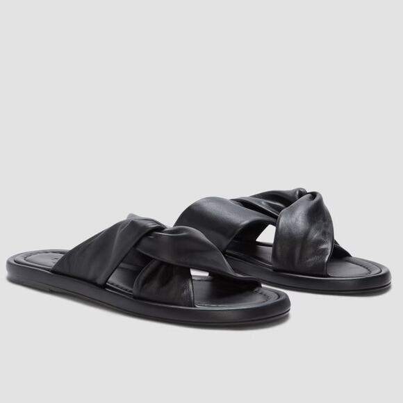 EVERLANE The Day Twist Sandal Black Leather Slip On Flat Heel 7 NEW - Picture 1 of 7